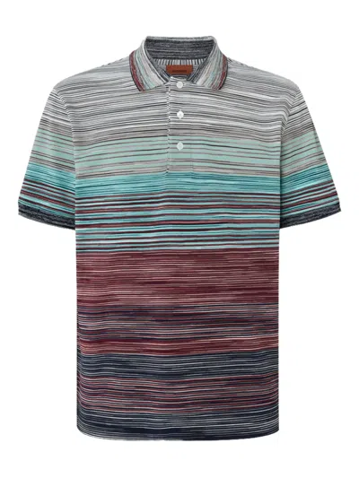 Missoni Striped Cotton Polo Shirt In Red