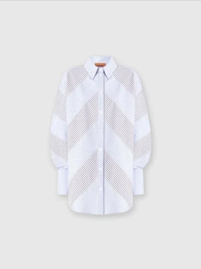 Missoni Striped Cotton Poplin Shirt With Wide Sleeves In Blue