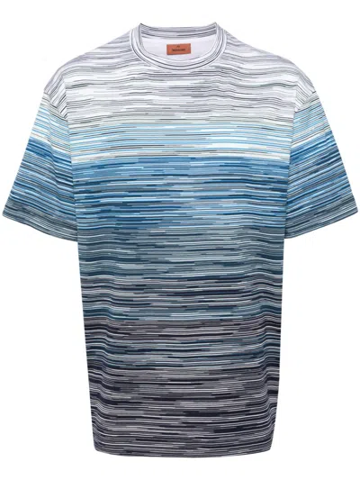 Missoni Striped Cotton T-shirt In Blue