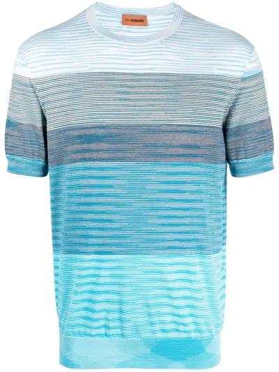 Missoni Striped Cotton T-shirt In Weiss