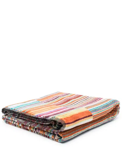 Missoni Striped Cotton Towel In Orange