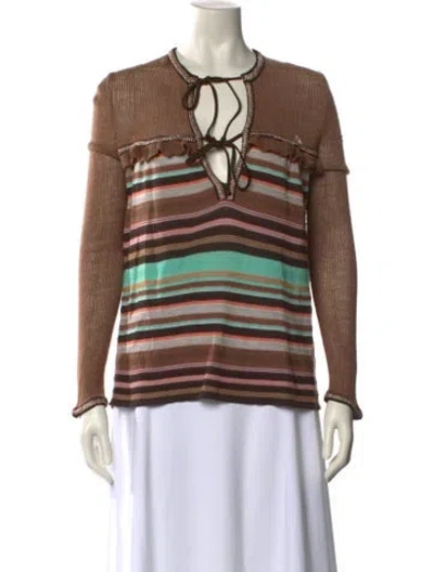 Pre-owned Missoni Striped Crew Neck Blouse In Brown