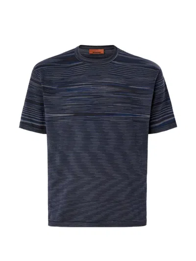 Missoni Striped Crew-neck T-shirt In Blue