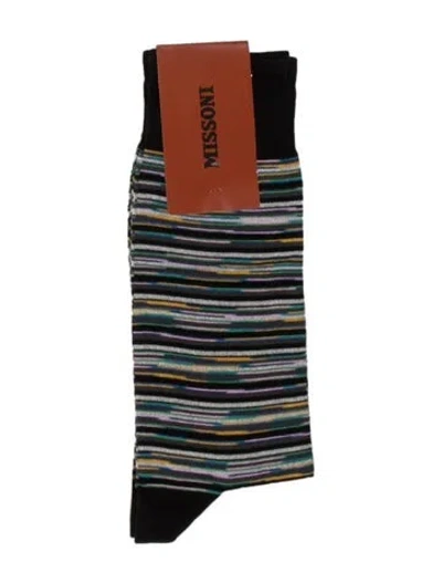 Pre-owned Missoni Striped Crew Socks W/tags In Black