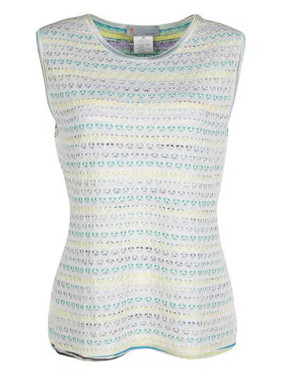 Pre-owned Missoni Striped Crochet Top In White