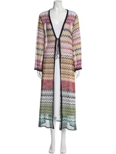 Pre-owned Missoni Striped Crochet Trim Robe In Red