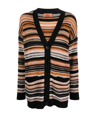 Missoni Striped Crochet-knit Cardigan In Brown