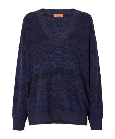 Missoni Striped Crochet-knit Sweater In Blue