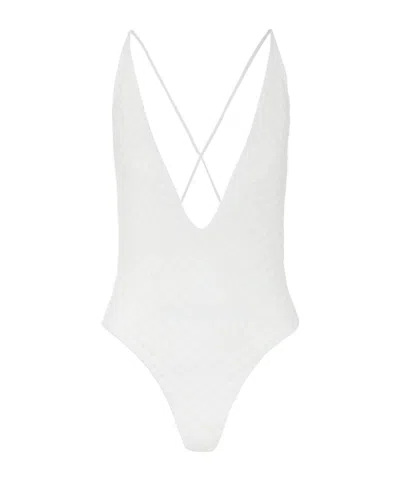 Missoni Mare Striped Crochet-knit Swimsuit In White