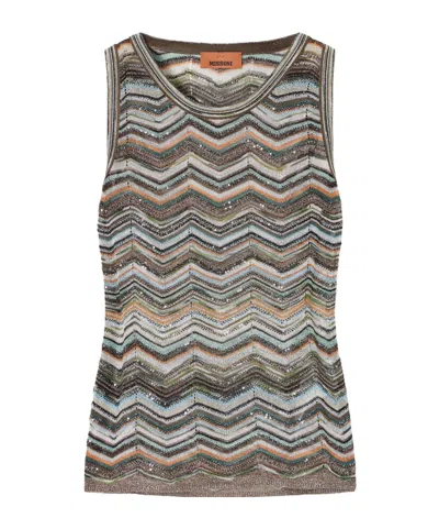Missoni Striped Crochet-knit Tank In Gray