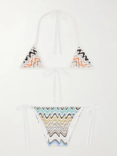 Missoni Mare Striped Crochet-knit Triangle Bikini In Blue