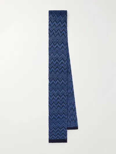 Missoni Striped Crochet-knit Wool And Silk-blend Tie In Blue