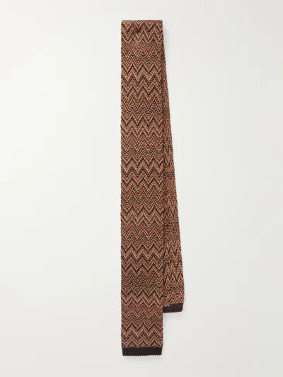 Missoni Striped Crochet-knit Wool And Silk-blend Tie In Brown
