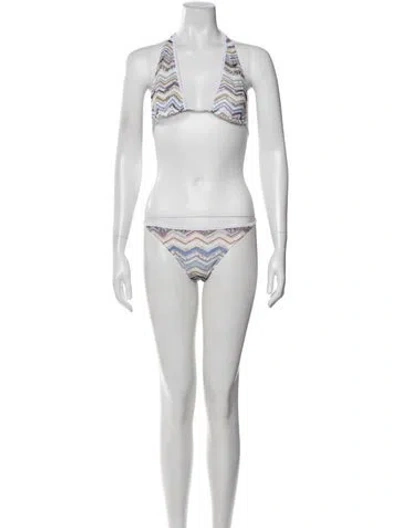 Pre-owned Missoni Striped Cutout Accent Bikini W/ Tags In White