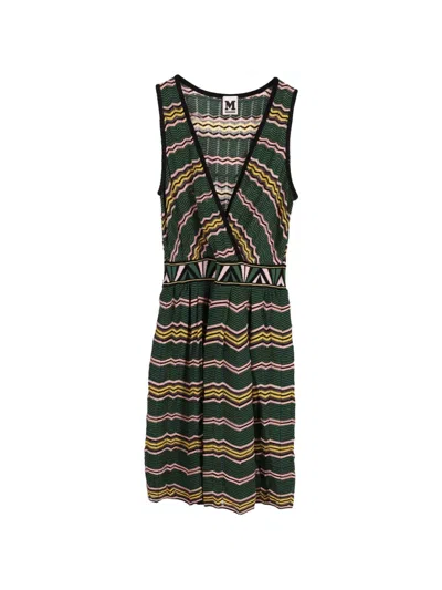Pre-owned Missoni Striped Deep-v Sleeveless Dress In Green
