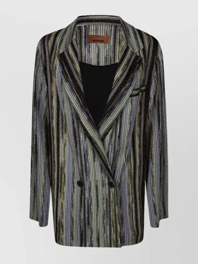 MISSONI STRIPED DOUBLE-BREASTED BLAZER NOTCHED LAPELS