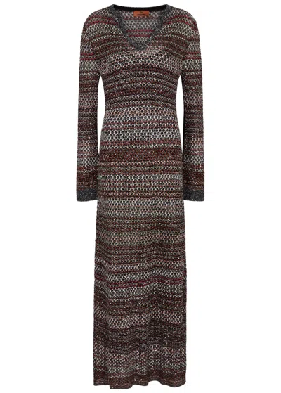 Missoni Striped Embellished Knitted Maxi Dress In Multicoloured