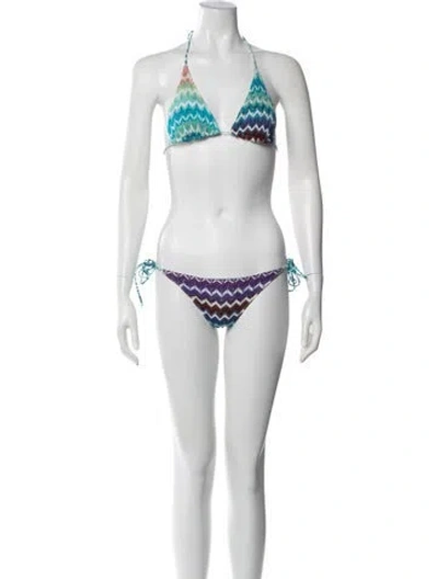 Pre-owned Missoni Striped Embroidered Accent Bikini In Purple