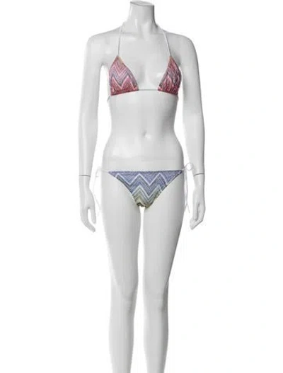 Pre-owned Missoni Striped Embroidered Accent Bikini W/ Tags In Green