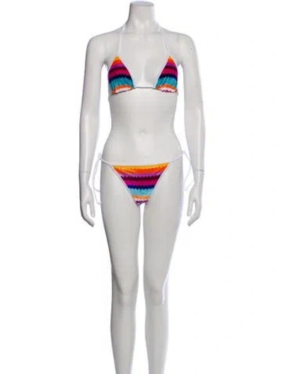 Pre-owned Missoni Striped Embroidered Accent Bikini W/ Tags In Multi