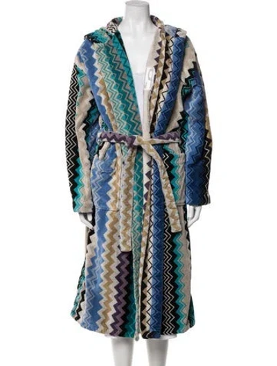 Pre-owned Missoni Striped Embroidered Accent Robe In Blue