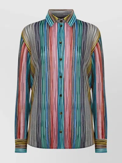 Missoni Striped Embroidered Long Sleeve Shirt In Multicolour