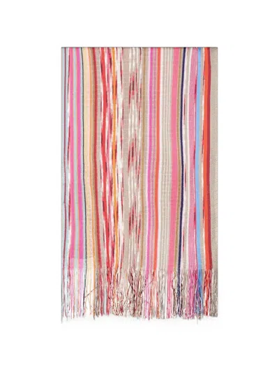 Missoni Striped Fringed Scarf In Transparent