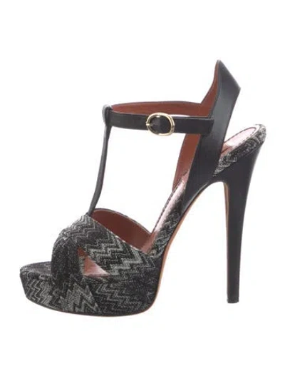 Pre-owned Missoni Striped Glitter Accents T-strap Pumps In Black