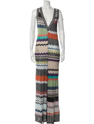 Pre-owned Missoni Striped Halterneck Jumpsuit In Gray