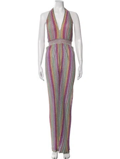 Pre-owned Missoni Striped Halterneck Jumpsuit In Metallic/pink