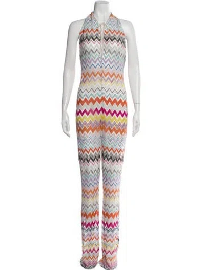 Pre-owned Missoni Striped Halterneck Jumpsuit W/ Tags In White