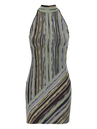 Missoni Striped Halterneck Mini Dress In Gray