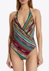 Missoni Multicolored Striped One-piece With Deep V-neckline In Multicolor
