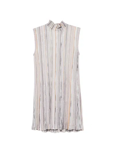 Missoni Striped High-neck Mini Dress In Gray