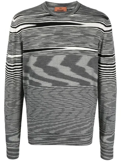 Missoni Striped Crewneck Long-sleeved Jumper In Black