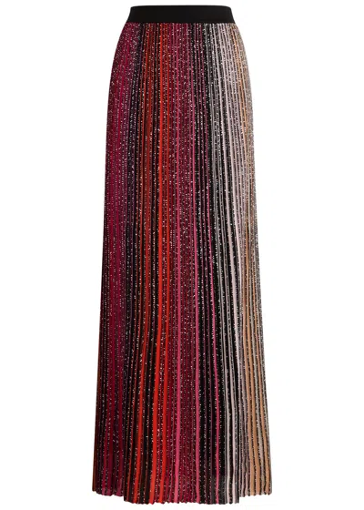 Missoni Striped-intarsia Pleated Knitted Midi Skirt In Red