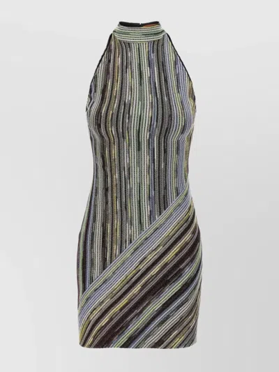 Missoni Striped Knit Halter Neckline Sleeveless Dress In Multicoloured