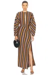 Missoni Striped Knit Long Dress In Black  Brown  Rust  & Beige