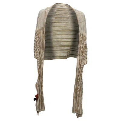 Missoni Striped Knit Shawl In Beige Wool