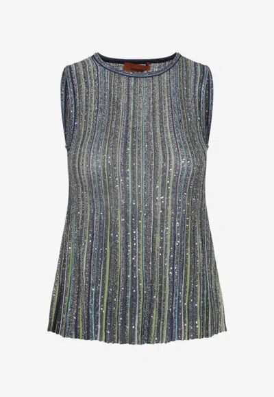Missoni Striped Knit Tank Top In Green