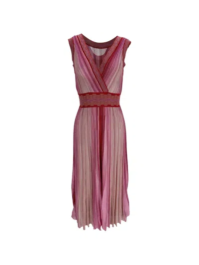 Pre-owned Missoni Striped Knitted Midi Dress In Pink