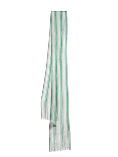 Missoni Striped Knitted Scarf In Green