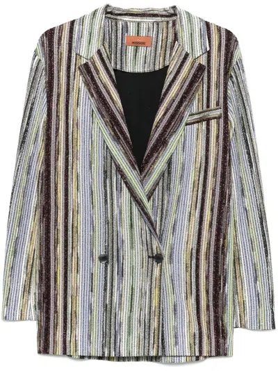 Missoni Multicolored Striped Double-breasted Lamé Blazer In Verde E Bianco
