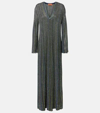 Missoni Striped Lamé Gown In Gray