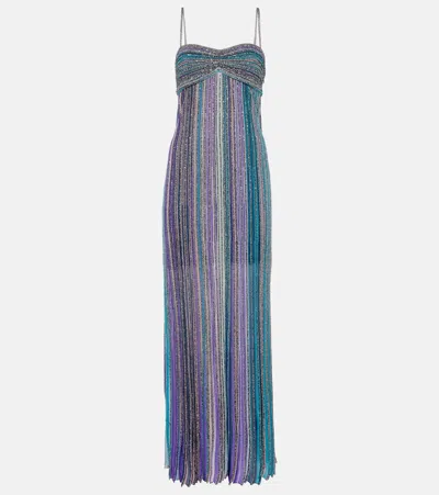 Missoni Sequin-embellished Striped Ribbed-knit Maxi Dress In Clear Blue