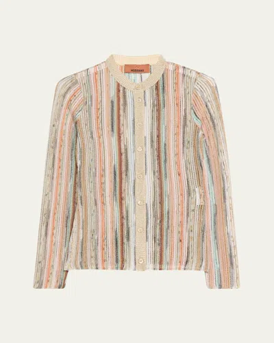 Missoni Striped Lame Slub Cardigan In Sm9kr-multi Orange -