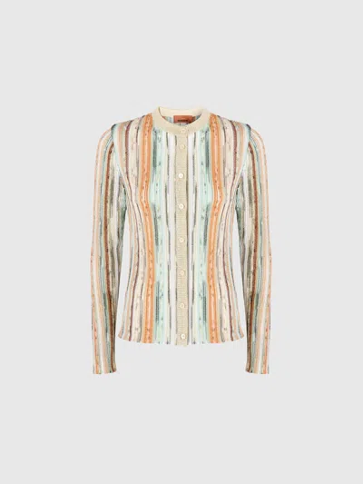 MISSONI GESTREIFTER CARDIGAN AUS LAMÉ UND VISKOSE MIT RUNDHALSAUSSCHNITT