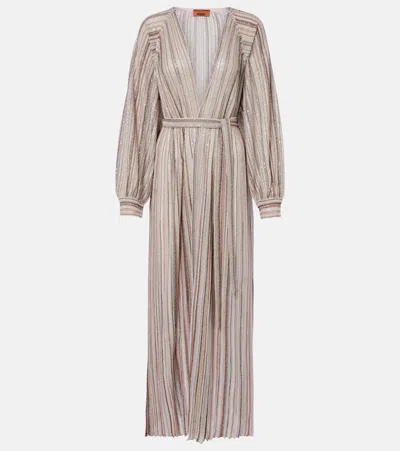 Missoni Striped Lamé Wrap Cardigan In Brown
