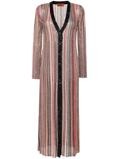 MISSONI STRIPED LONG CARDIGAN WITH METALLIC THREADING AND SEQUIN EMBELLISHMENT