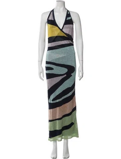 Pre-owned Missoni Striped Long Dress In Blue